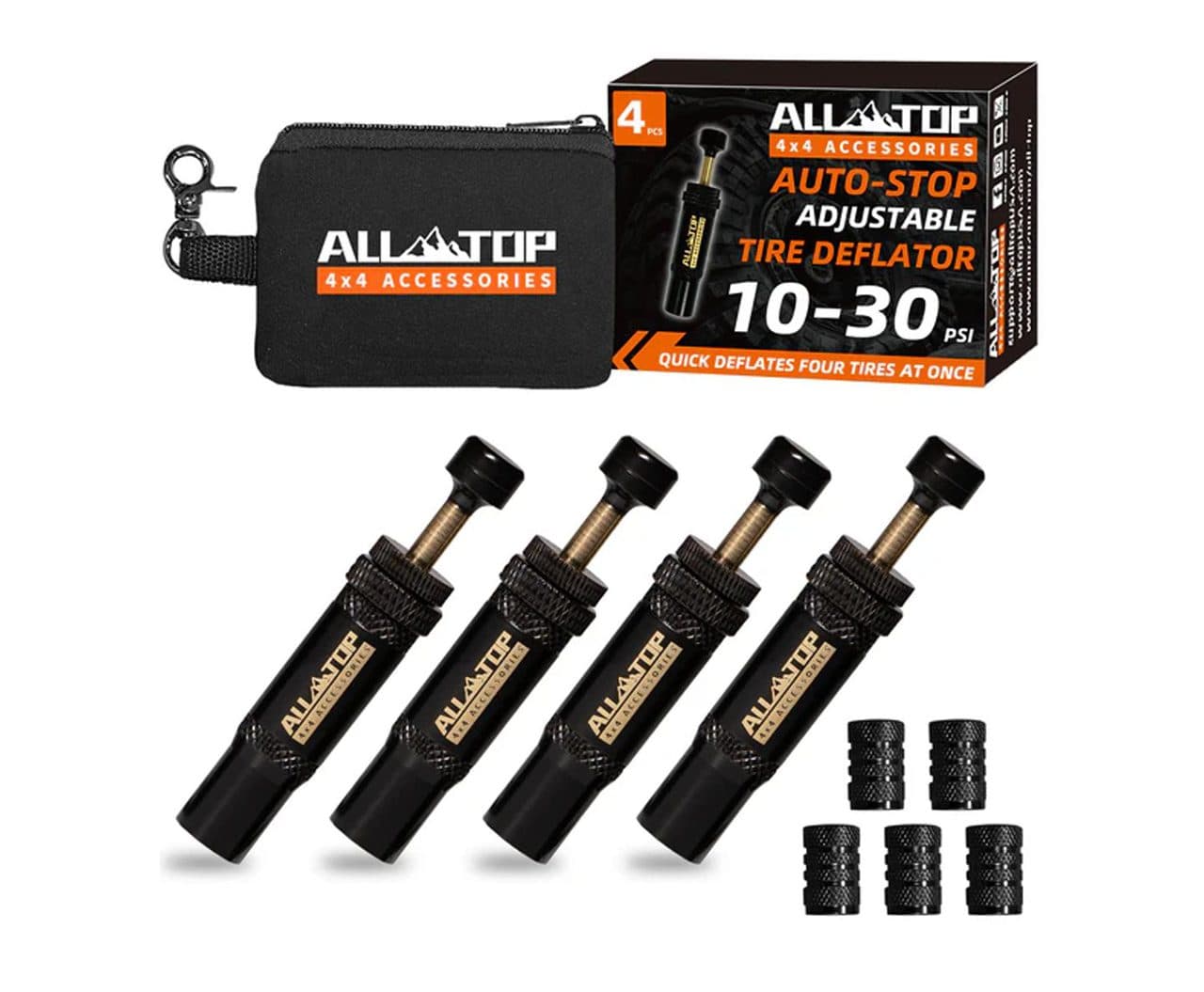 Adjustable Auto-Stop Air-Down Tyre Deflator, 10-30 PSI, 4PCS — AdventureX4x4